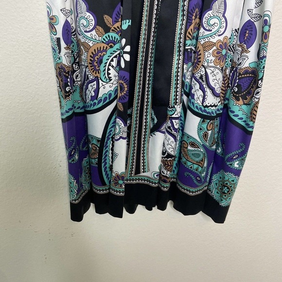 Ice Floral and Paisley V Neck Sleeveless Belted Black Dress 12 - Picture 9 of 10